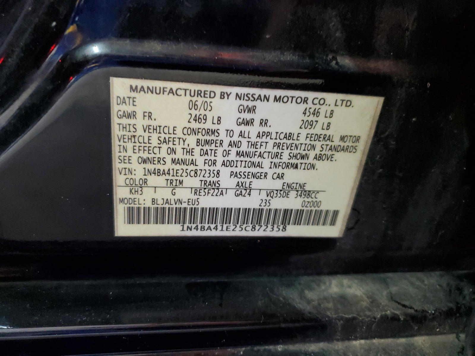 1N4BA41E25C872358 2005 Nissan Maxima Se