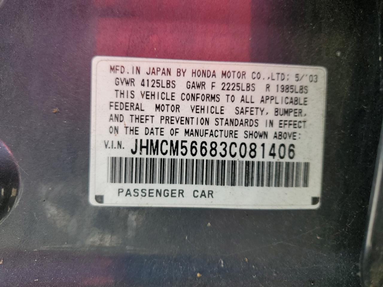 JHMCM56683C081406 2003 Honda Accord Ex