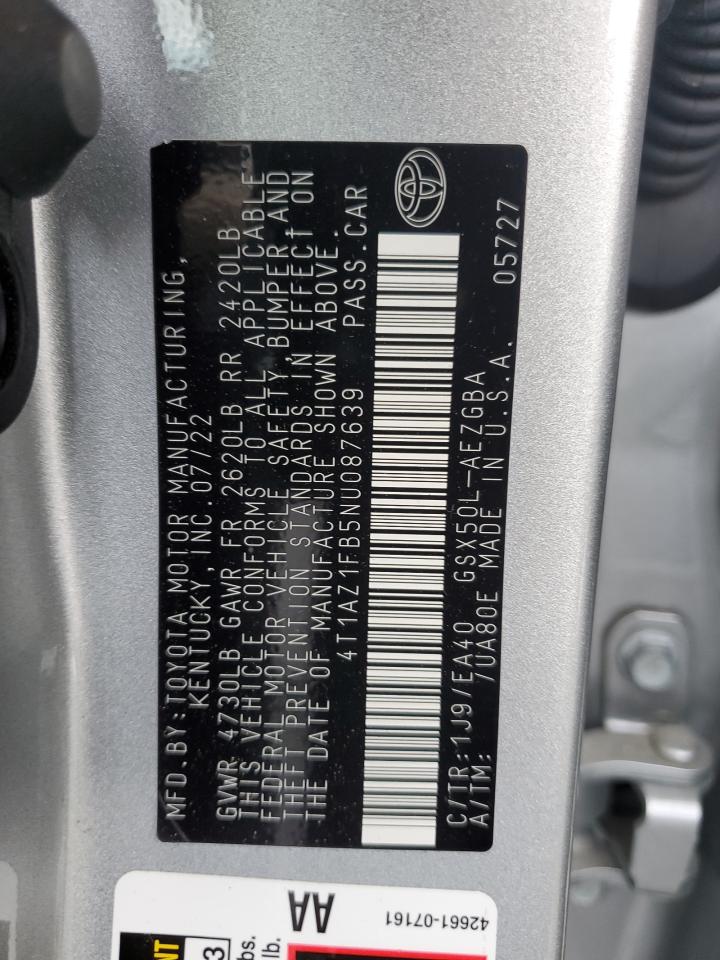 2022 Toyota Avalon Xle VIN: 4T1AZ1FB5NU087639 Lot: 63899754