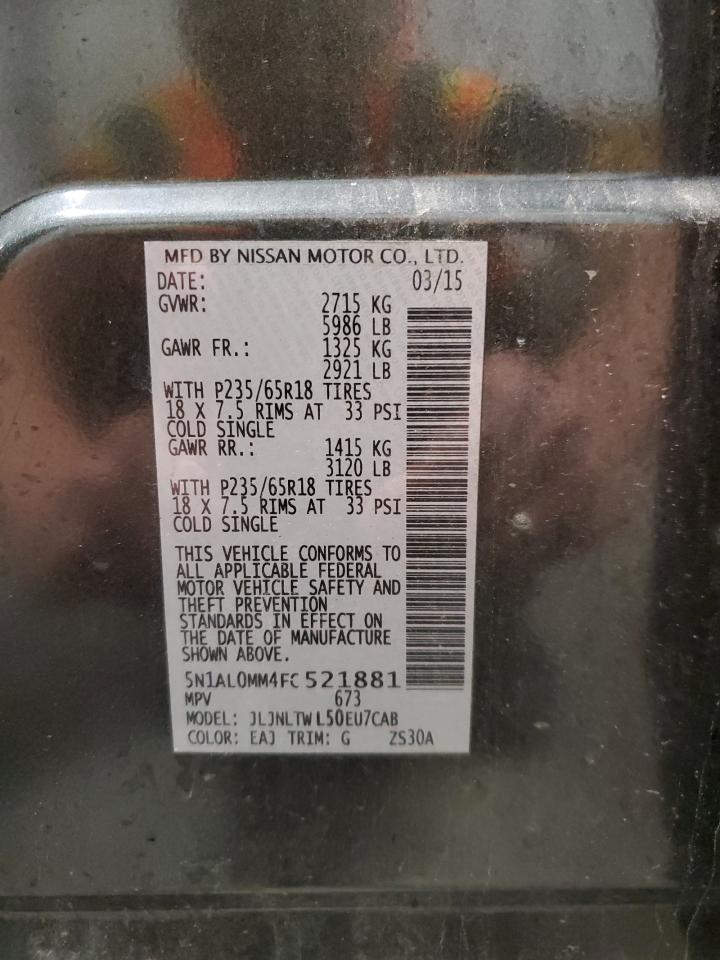 2015 Infiniti Qx60 VIN: 5N1AL0MM4FC521881 Lot: 61453884