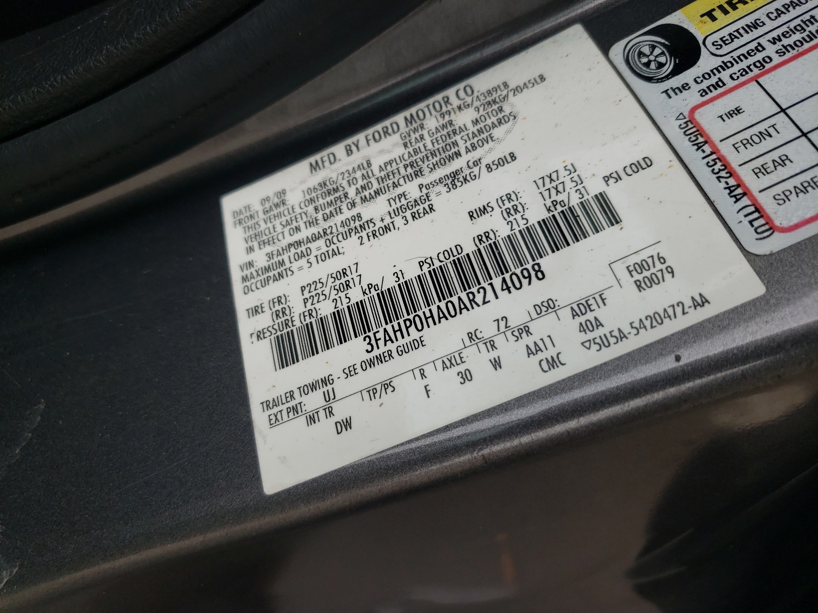 3FAHP0HA0AR214098 2010 Ford Fusion Se