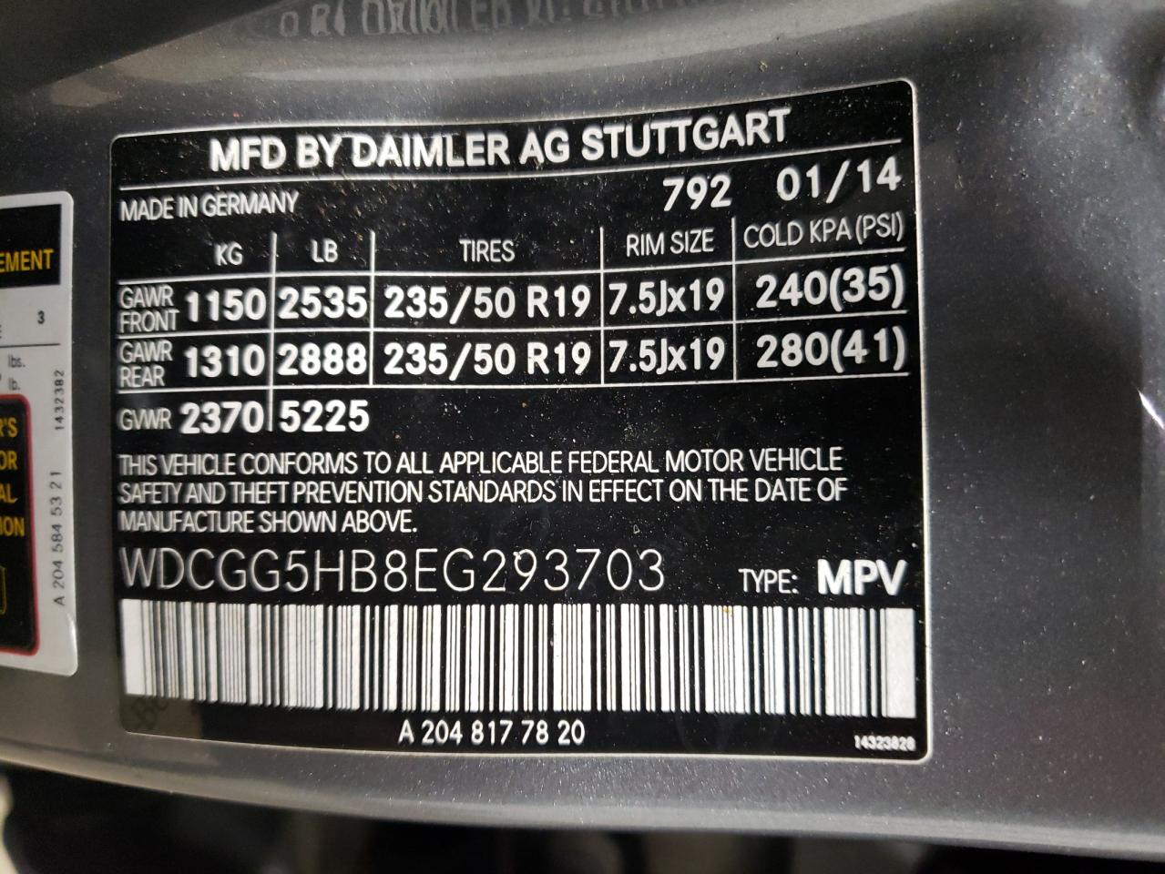 2014 Mercedes-Benz Glk 350 VIN: WDCGG5HB8EG293703 Lot: 64067164