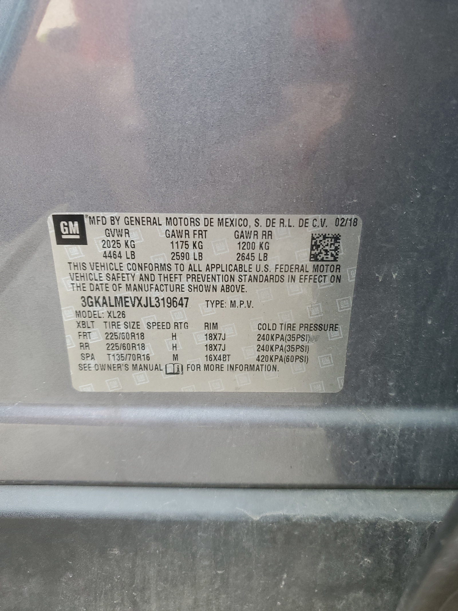 3GKALMEVXJL319647 2018 GMC Terrain Sle