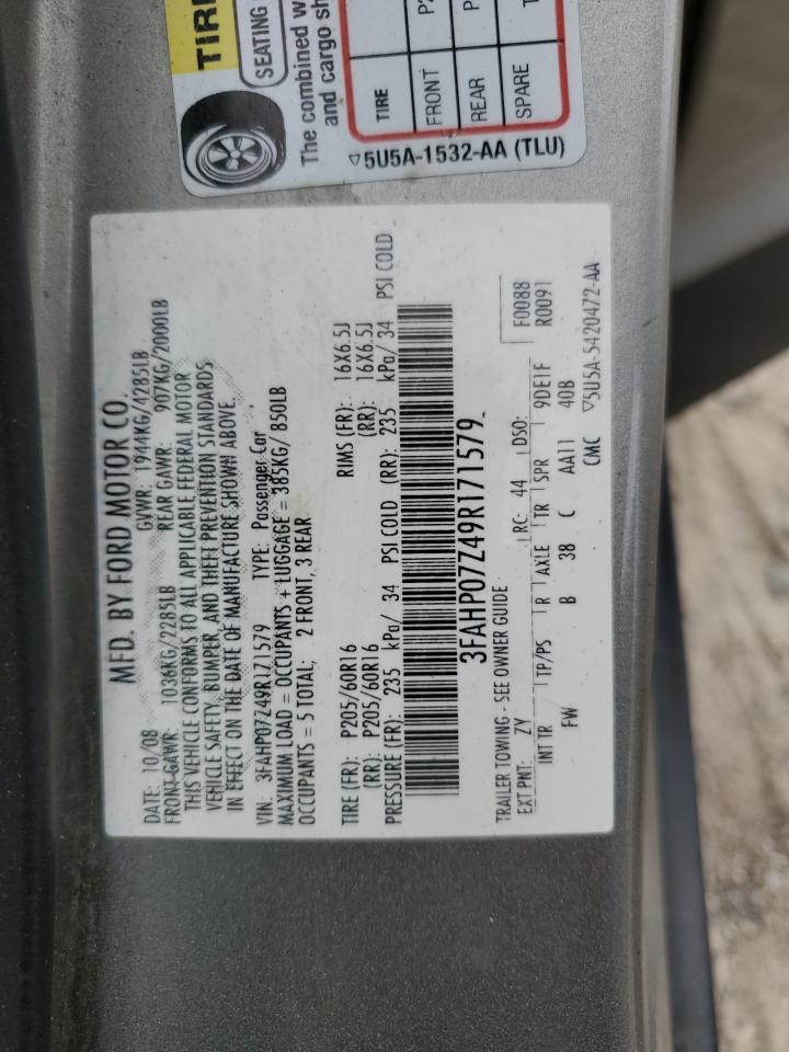 2009 Ford Fusion Se VIN: 3FAHP07Z49R171579 Lot: 62978174