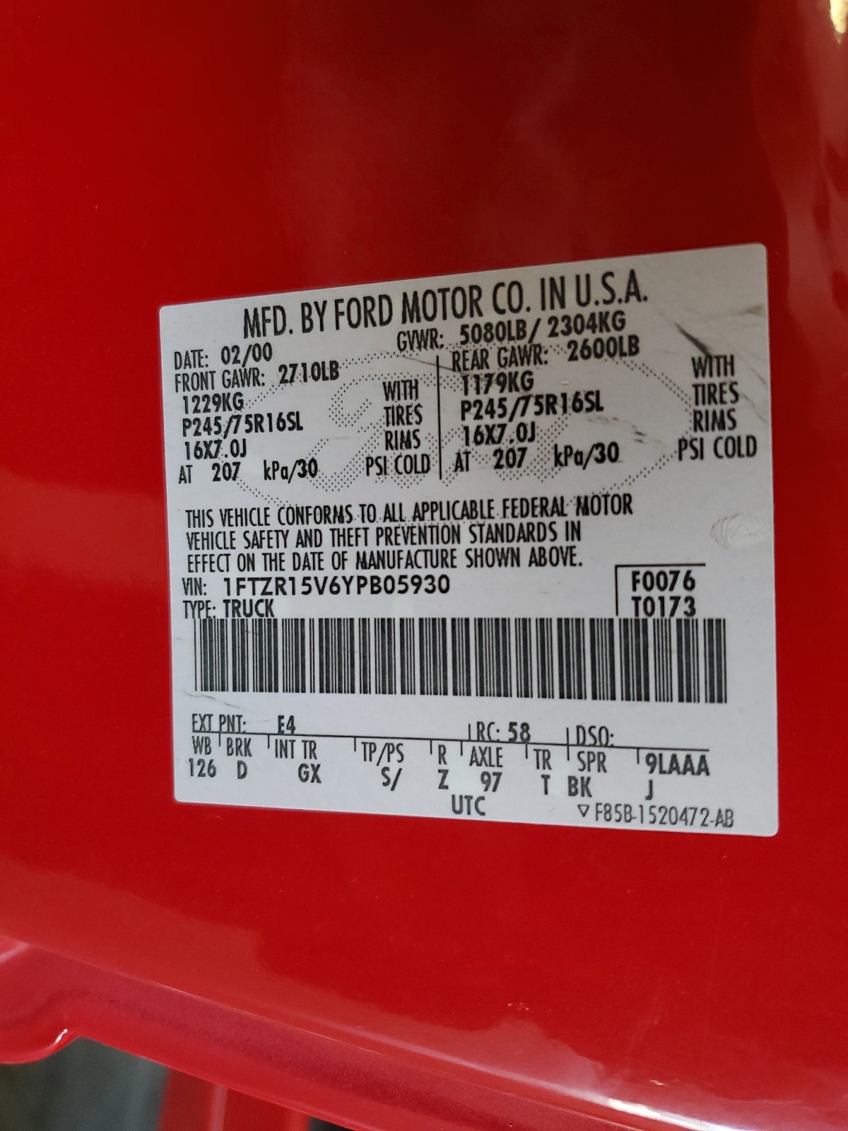 1FTZR15V6YPB05930 2000 Ford Ranger Super Cab