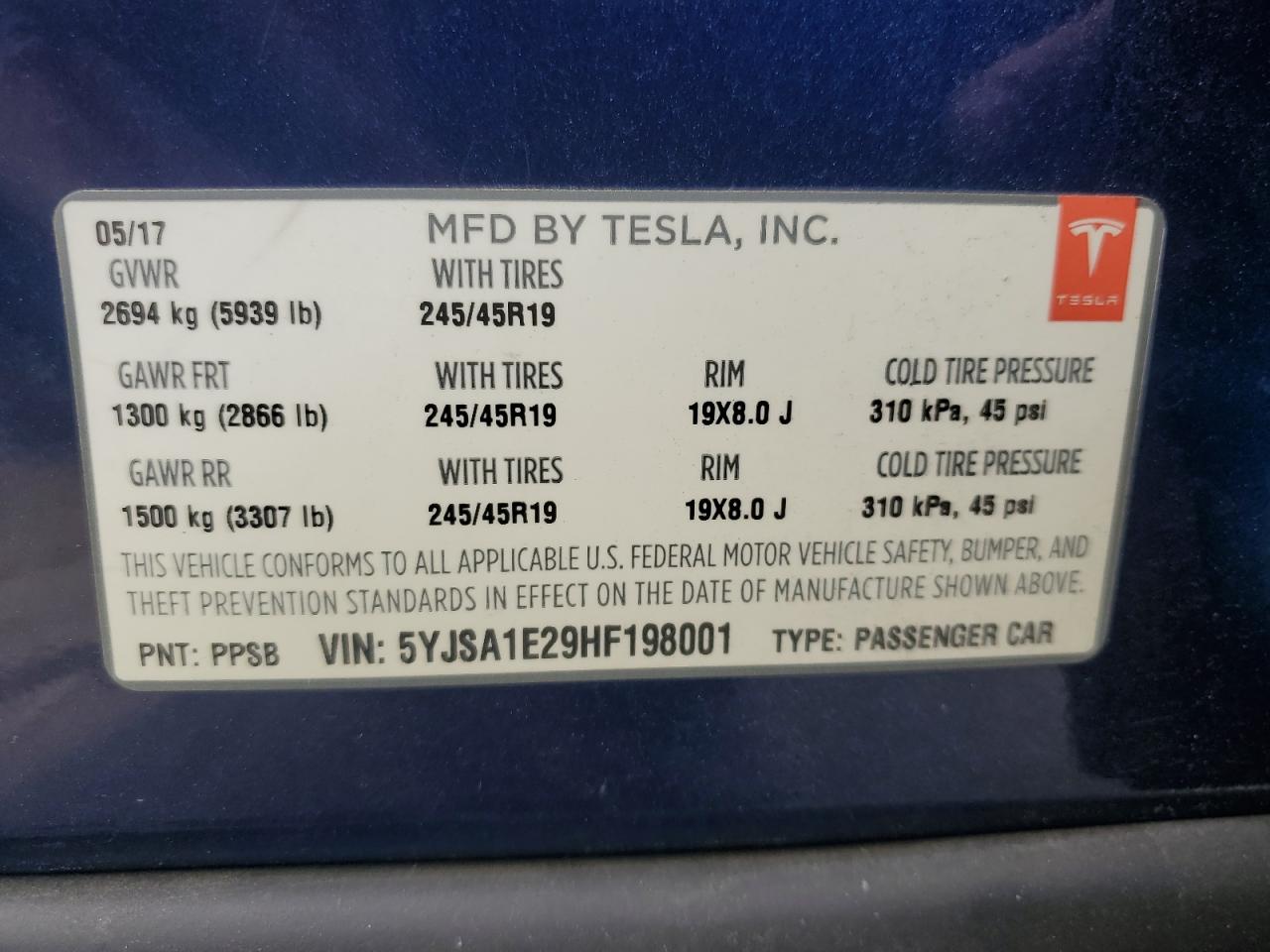 5YJSA1E29HF198001 2017 Tesla Model S