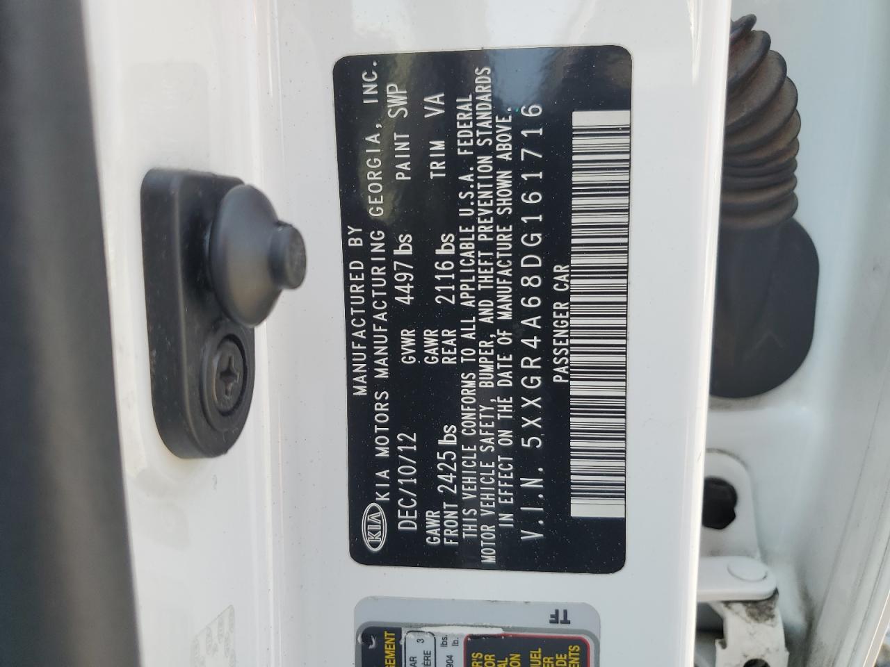 2013 Kia Optima Sx VIN: 5XXGR4A68DG161716 Lot: 62357284