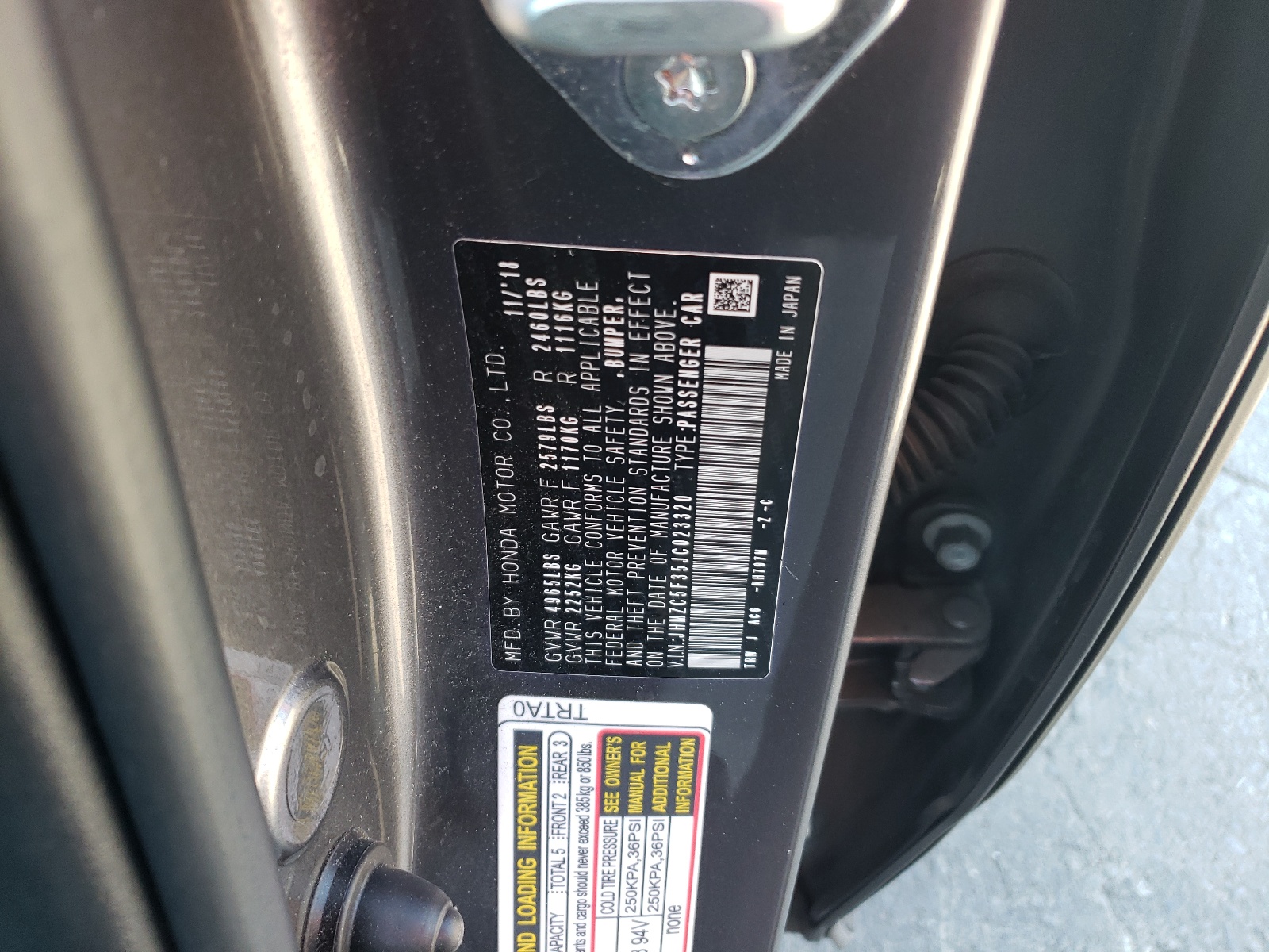 JHMZC5F35JC023320 2018 Honda Clarity Touring