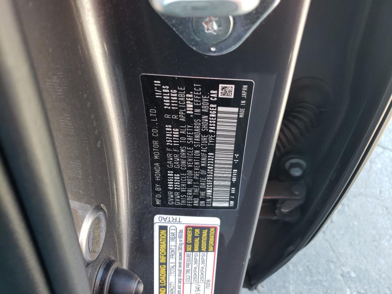 2018 Honda Clarity Touring VIN: JHMZC5F35JC023320 Lot: 62855114