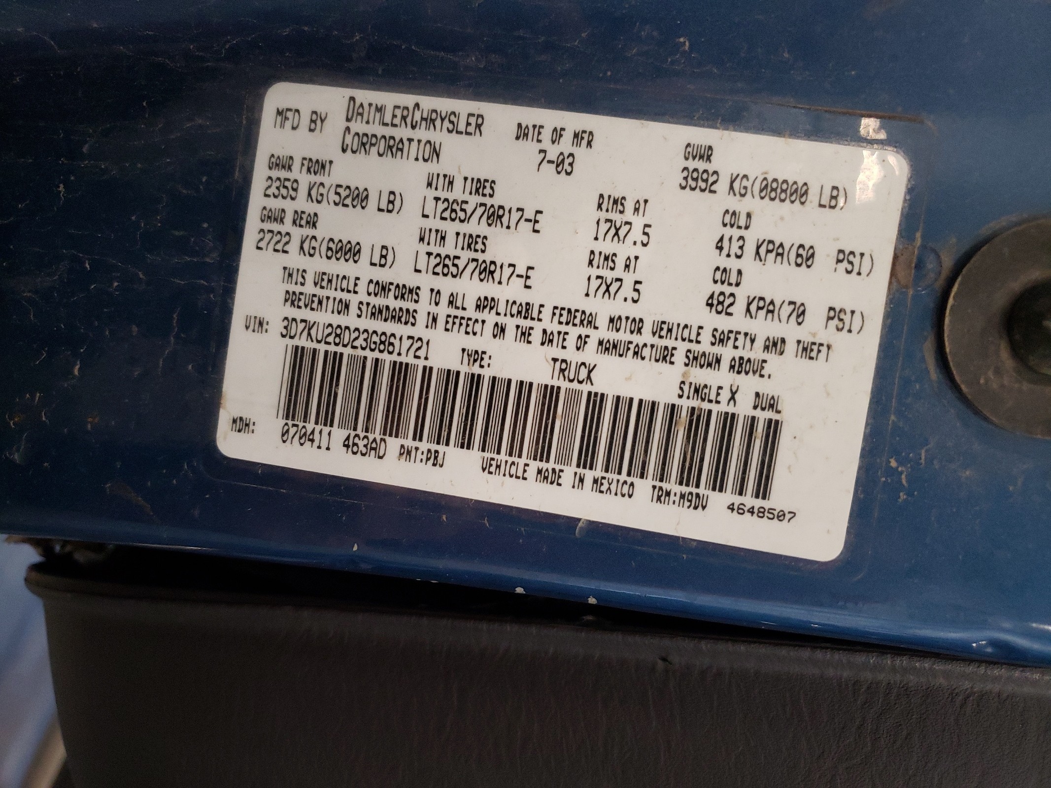 3D7KU28D23G861721 2003 Dodge Ram 2500 St