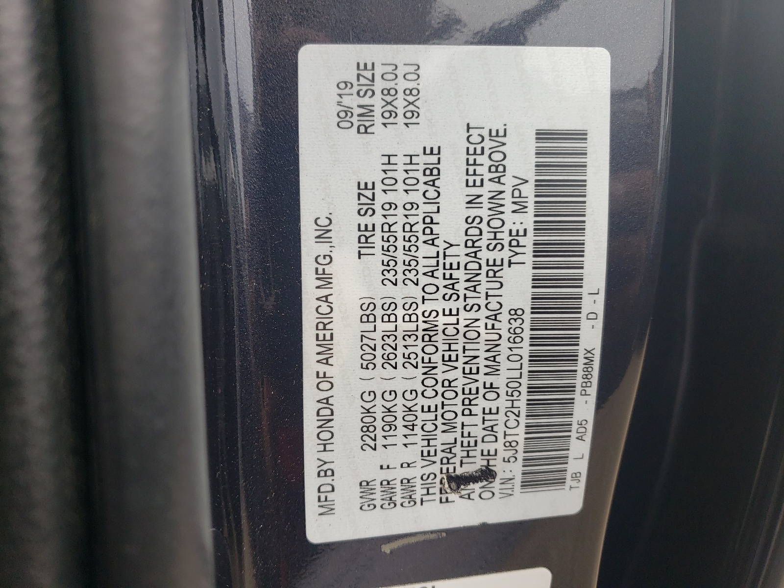 5J8TC2H50LL016638 2020 Acura Rdx Technology