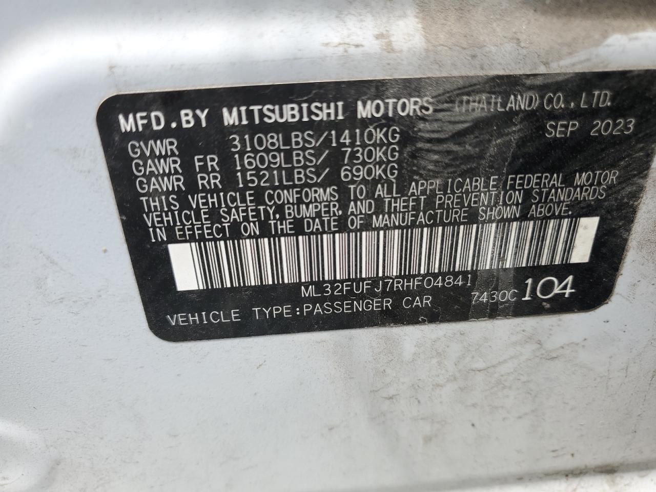 ML32FUFJ7RHF04841 2024 Mitsubishi Mirage G4 Es