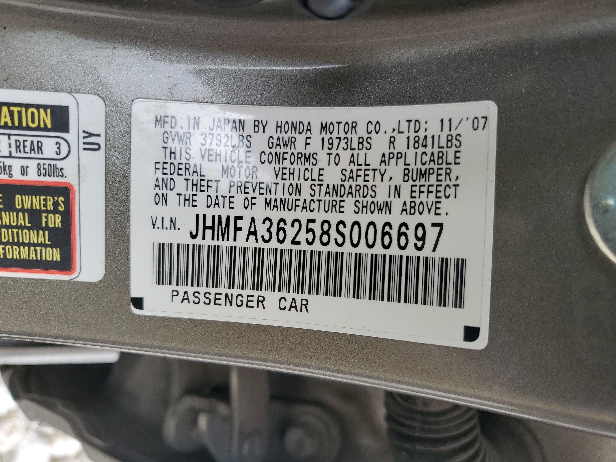 JHMFA36258S006697 2008 Honda Civic Hybrid