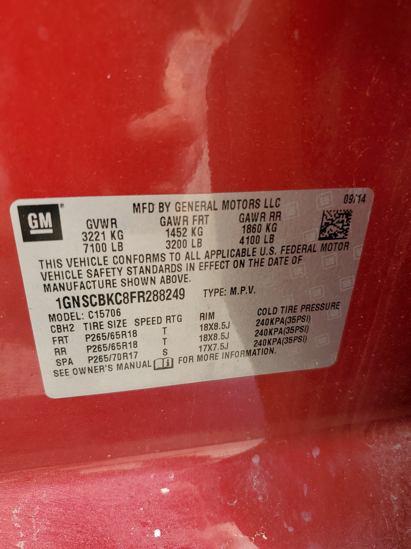 1GNSCBKC8FR288249 2015 Chevrolet Tahoe C1500 Lt