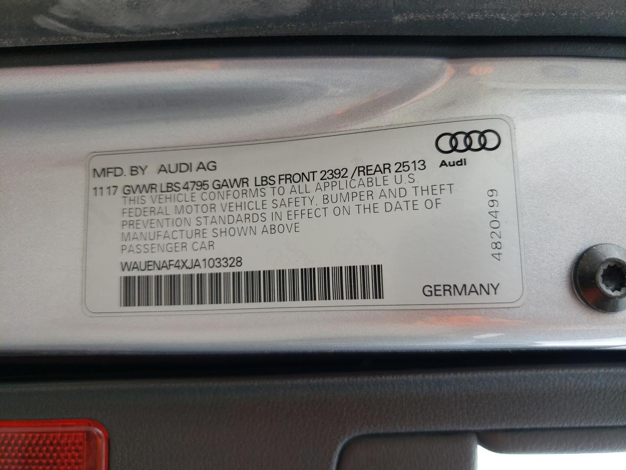 WAUENAF4XJA103328 2018 Audi A4 Premium Plus