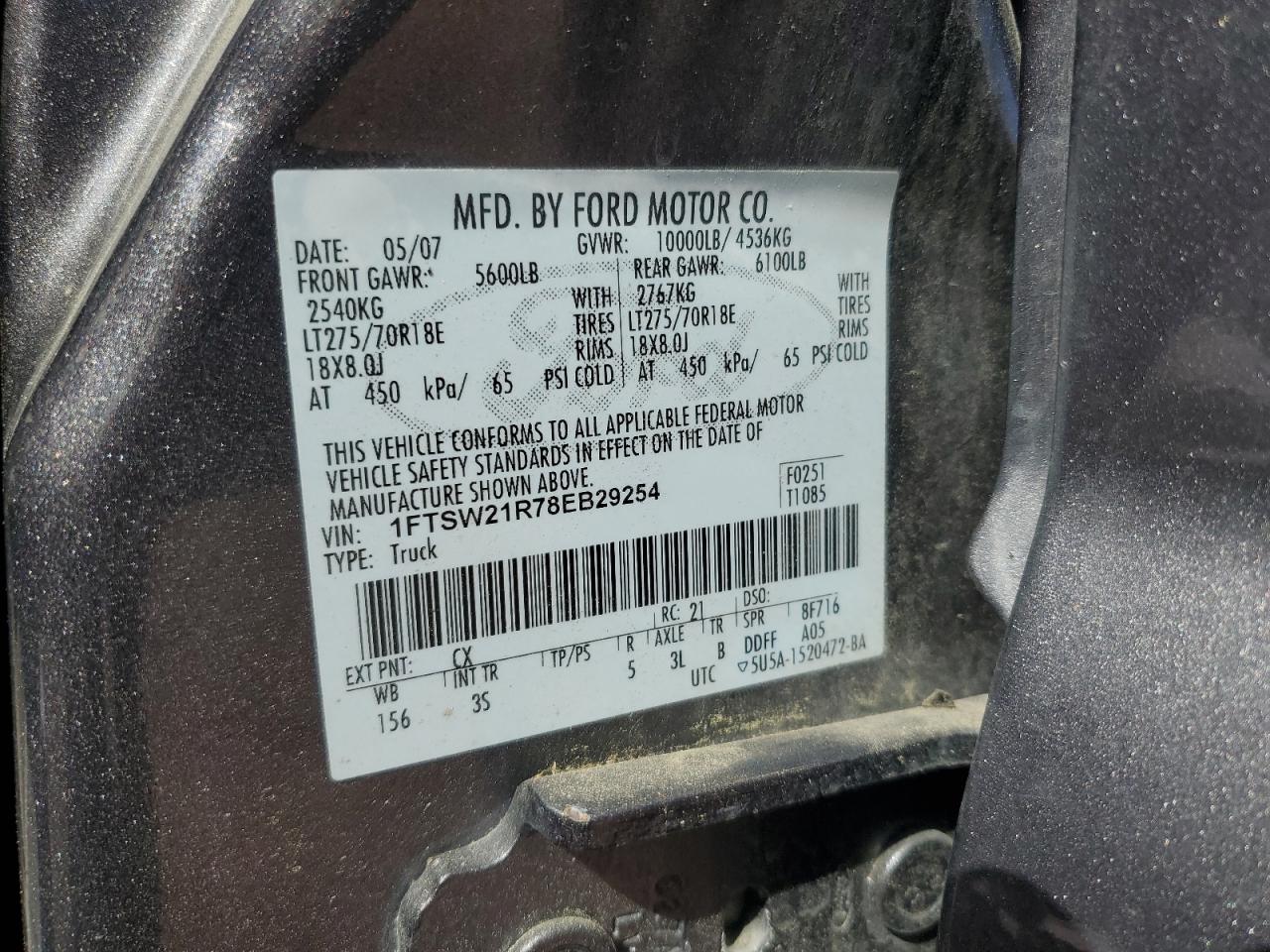 1FTSW21R78EB29254 2008 Ford F250 Super Duty