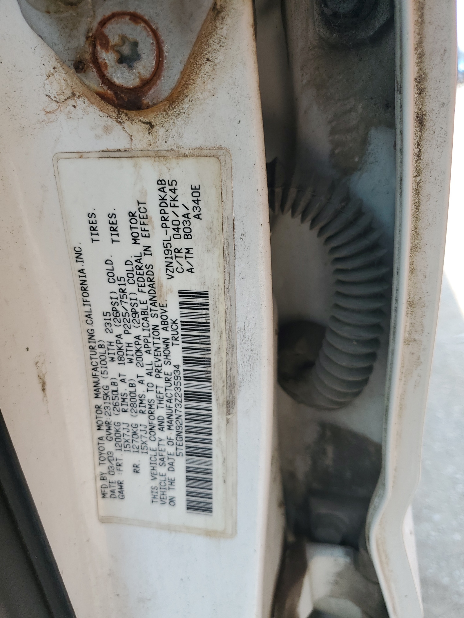 5TEGN92N73Z235934 2003 Toyota Tacoma Double Cab Prerunner