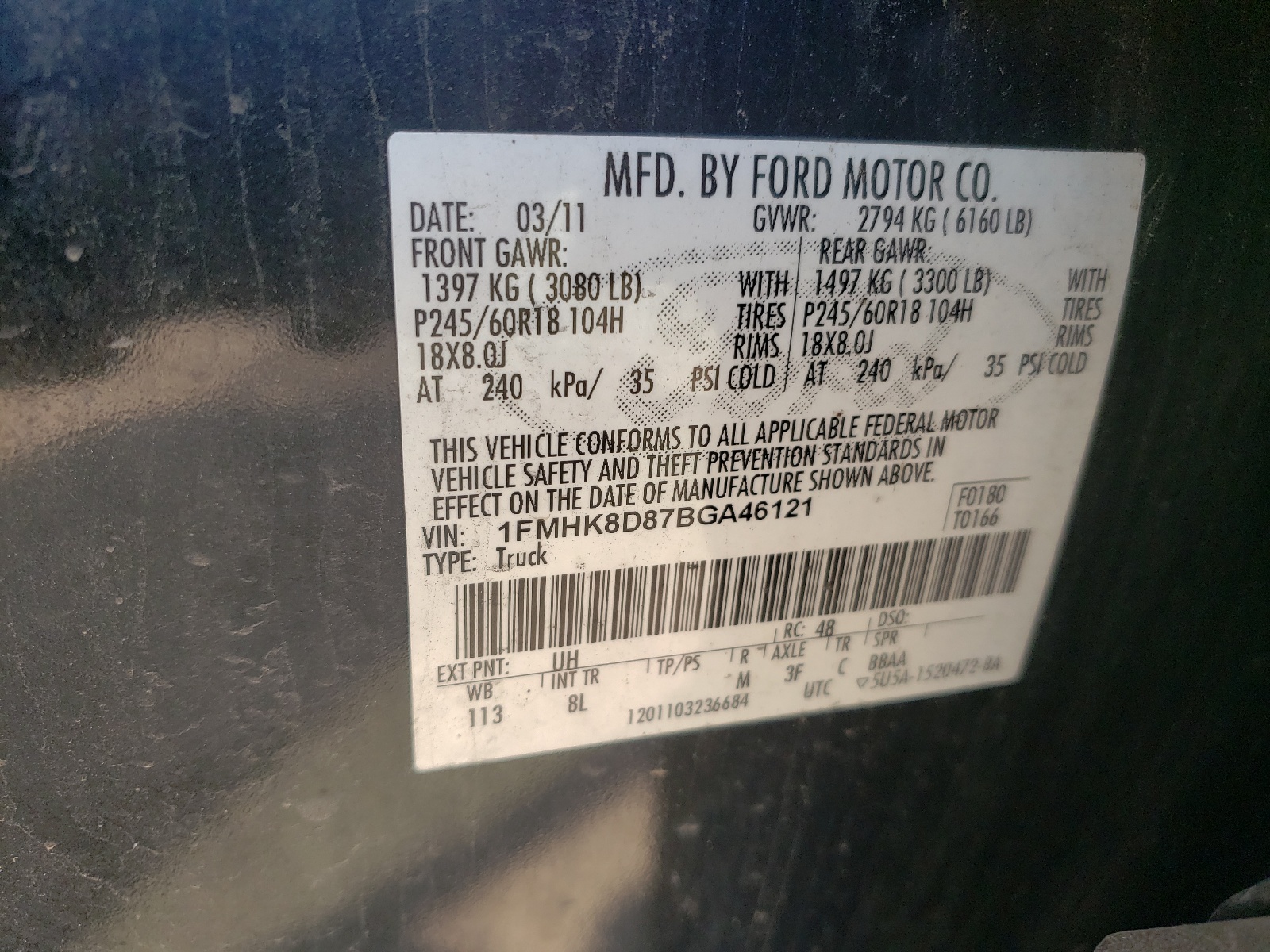 1FMHK8D87BGA46121 2011 Ford Explorer Xlt