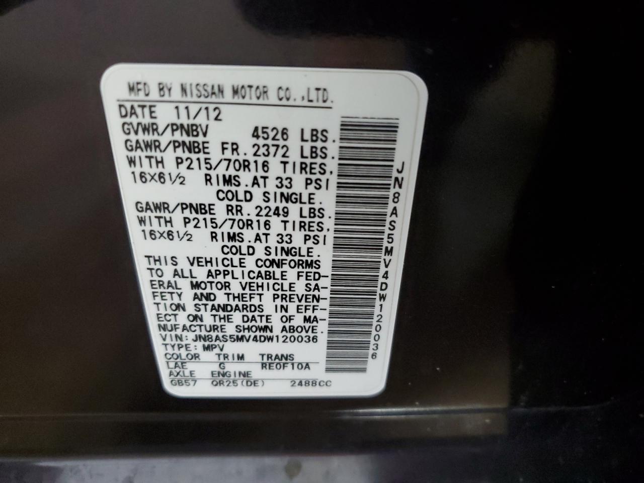 2013 Nissan Rogue S VIN: JN8AS5MV4DW120036 Lot: 62839744