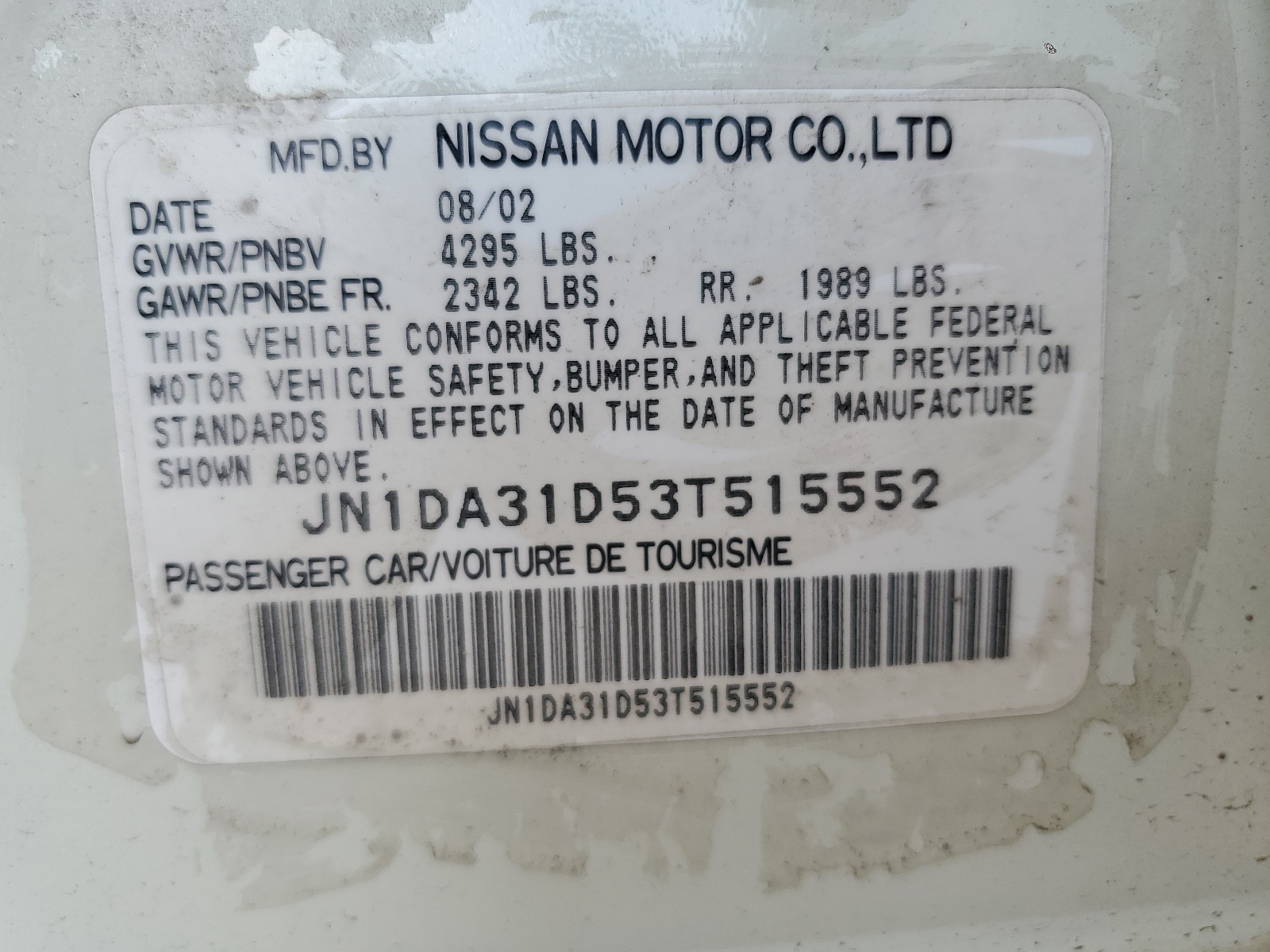 JN1DA31D53T515552 2003 Nissan Maxima Gle