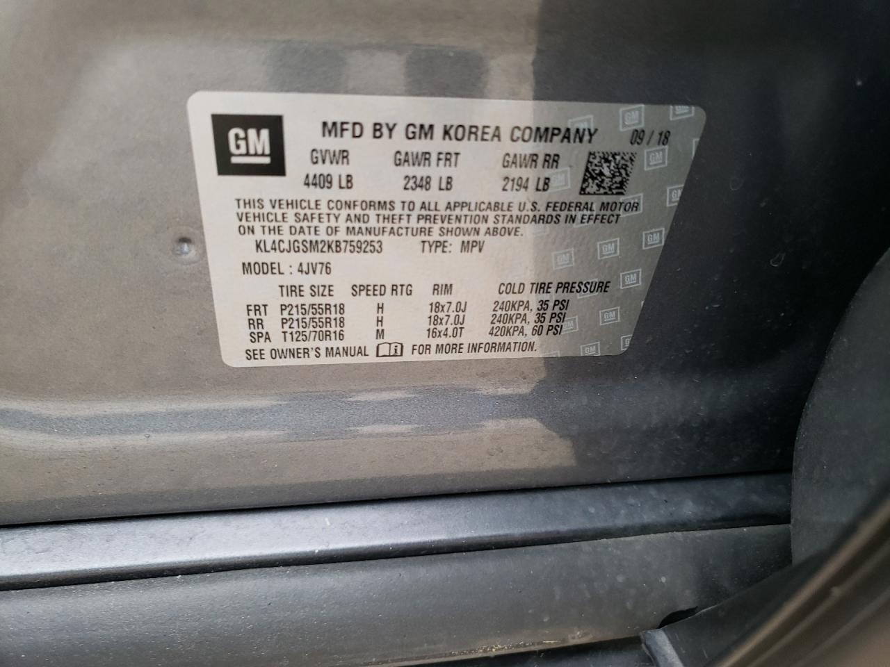 2019 Buick Encore Essence VIN: KL4CJGSM2KB759253 Lot: 62508874