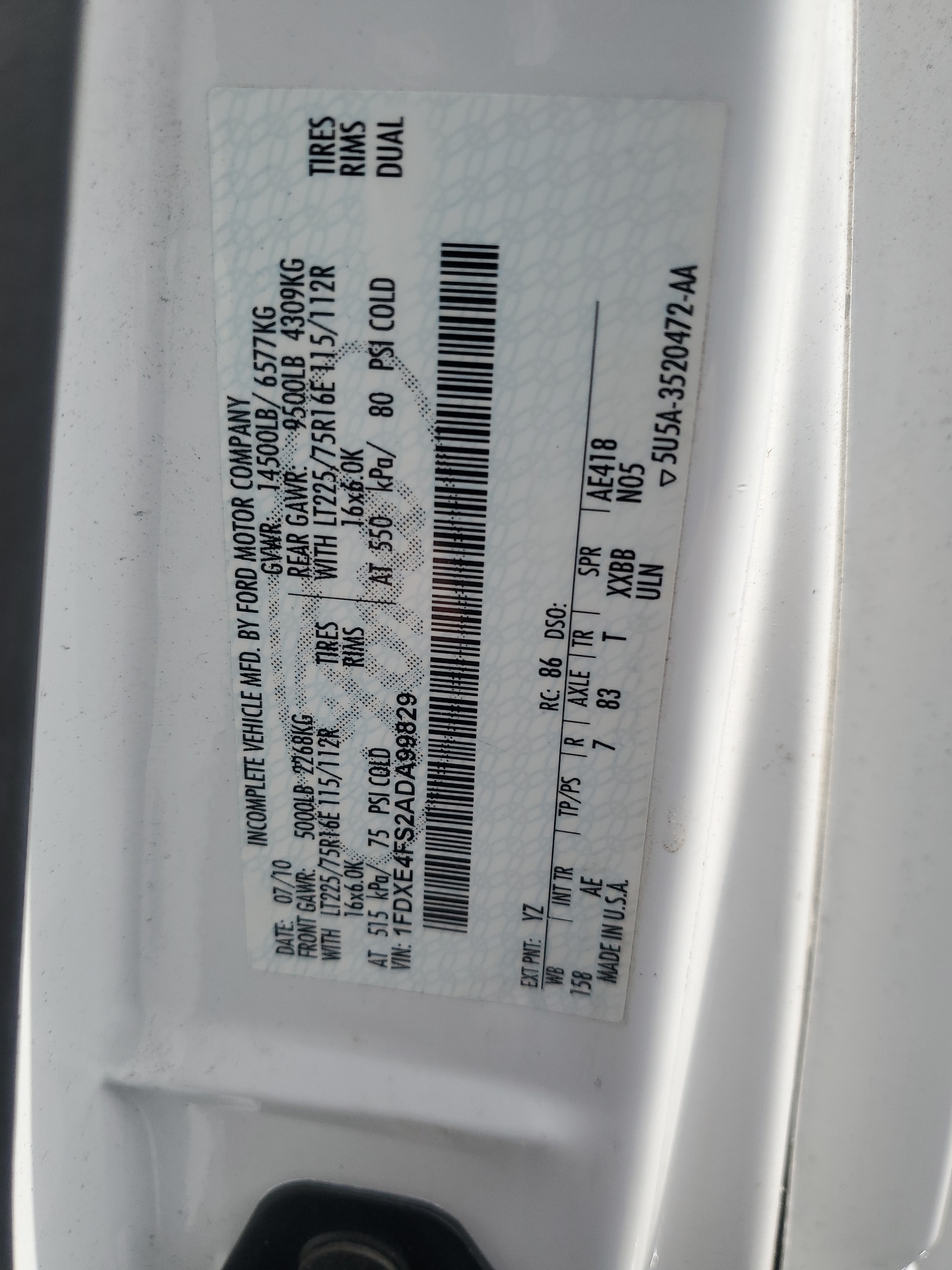 1FDXE4FS2ADA99829 2010 Ford Econoline E450 Super Duty Cutaway Van