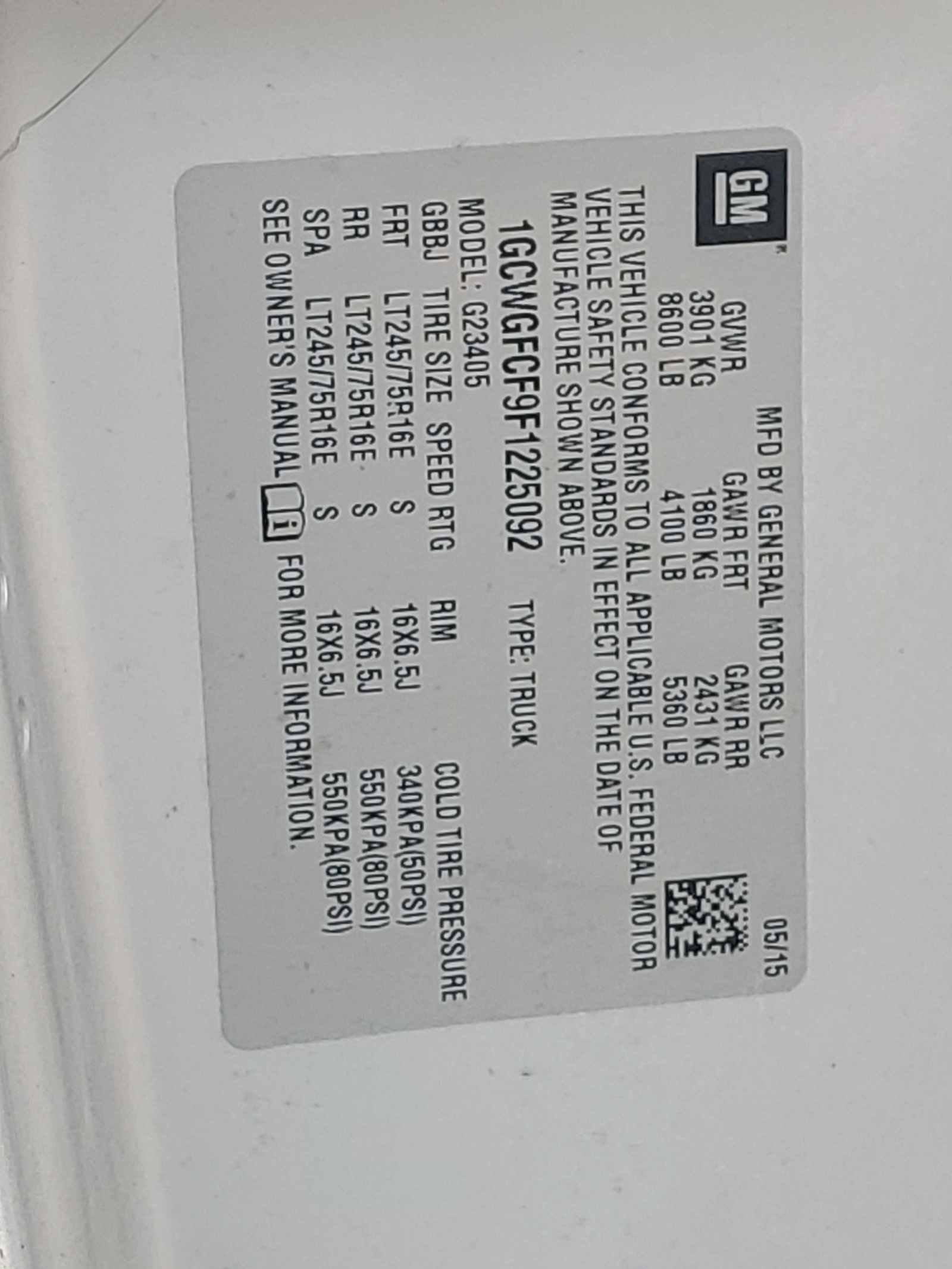 1GCWGFCF9F1225092 2015 Chevrolet Express G2500