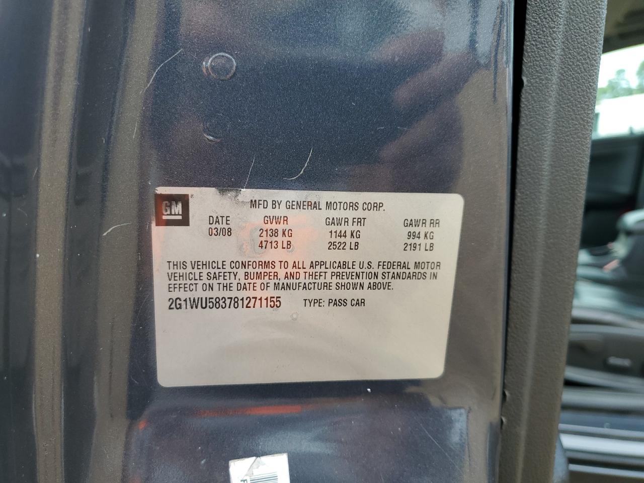 2008 Chevrolet Impala Ltz VIN: 2G1WU583781271155 Lot: 64513434