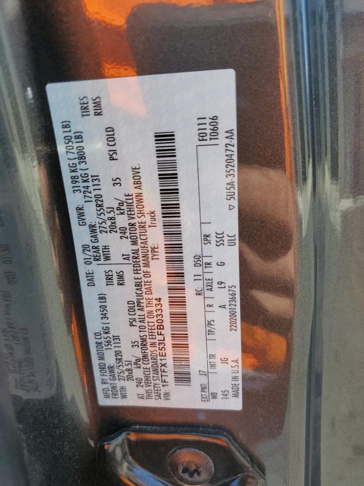 2020 Ford F150 Super Cab VIN: 1FTFX1E53LFB03334 Lot: 61823104