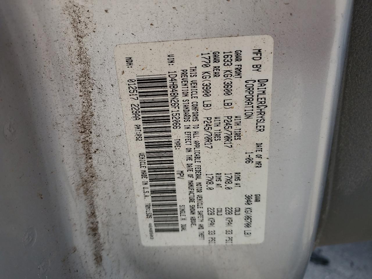 2006 Dodge Durango Slt VIN: 1D4HB48N26F152066 Lot: 63887724