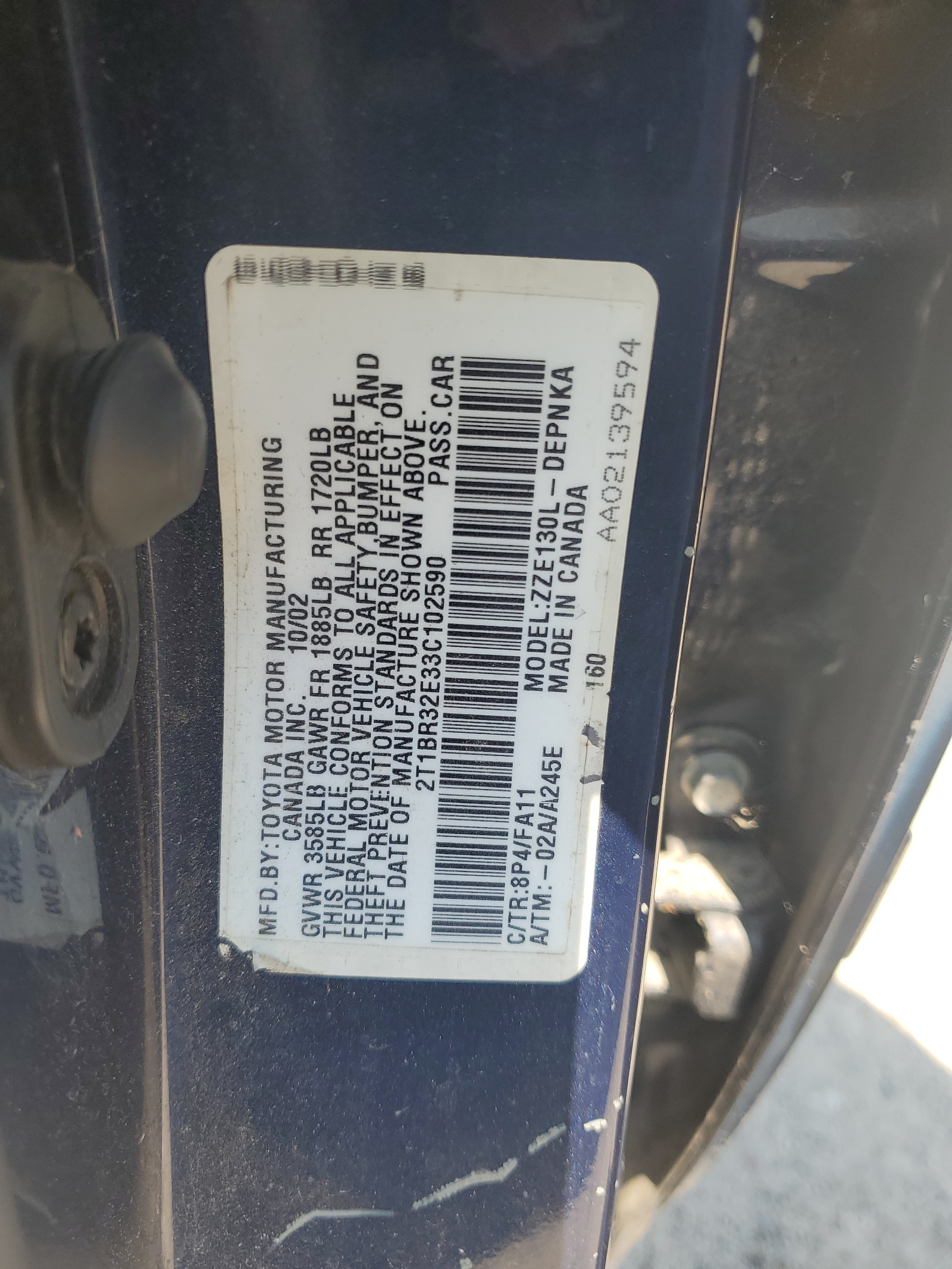 2T1BR32E33C102590 2003 Toyota Corolla Ce