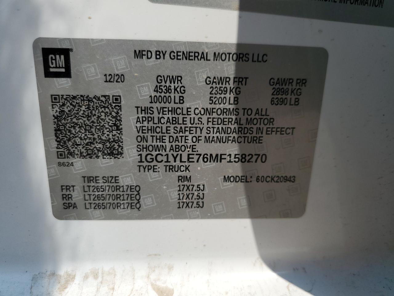 2021 Chevrolet Silverado K2500 Heavy Duty VIN: 1GC1YLE76MF158270 Lot: 64086904