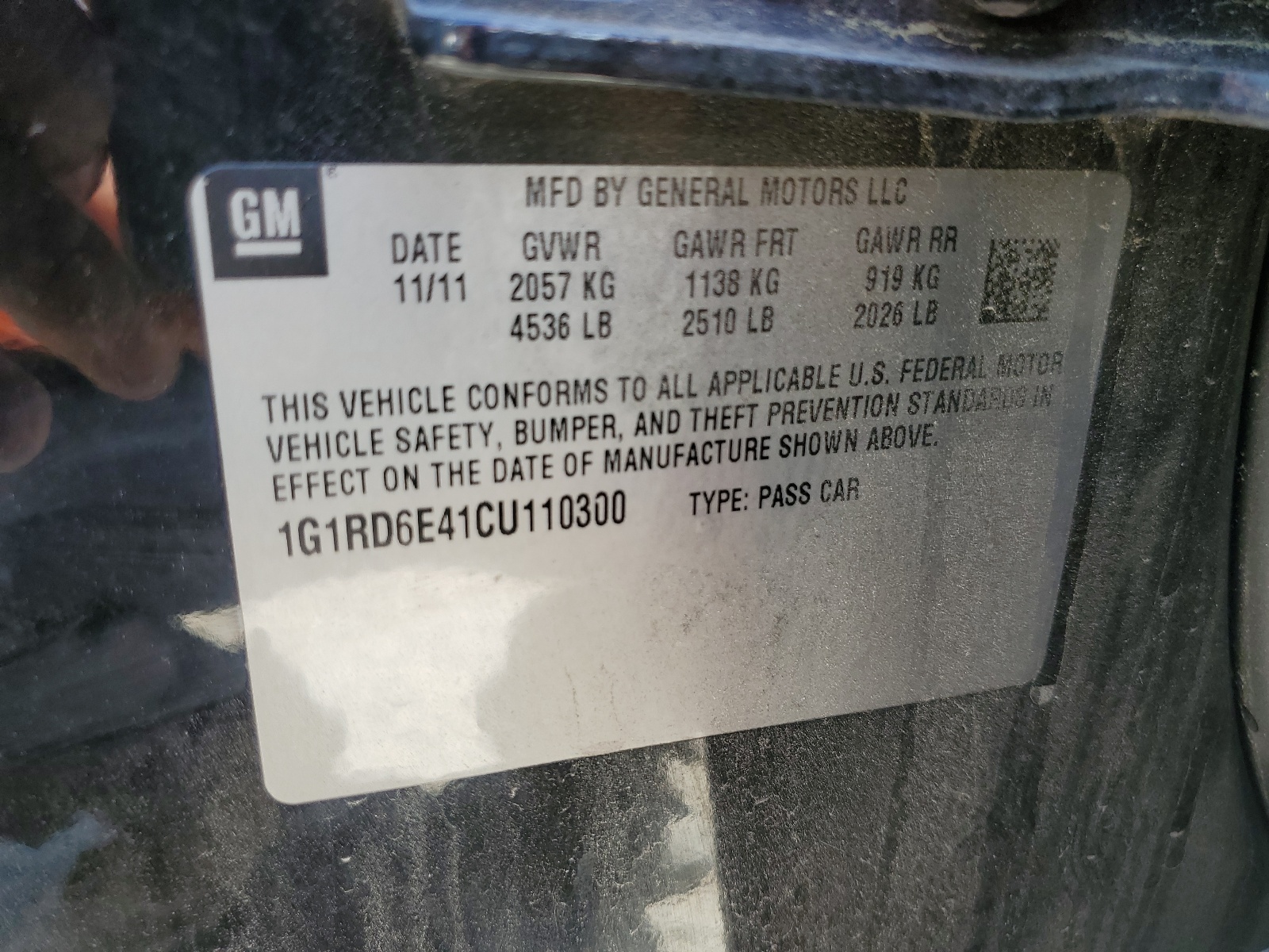 1G1RD6E41CU110300 2012 Chevrolet Volt