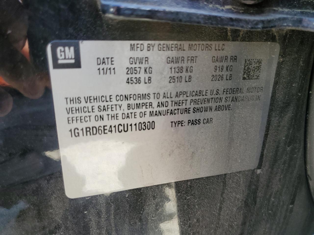 2012 Chevrolet Volt VIN: 1G1RD6E41CU110300 Lot: 61572364