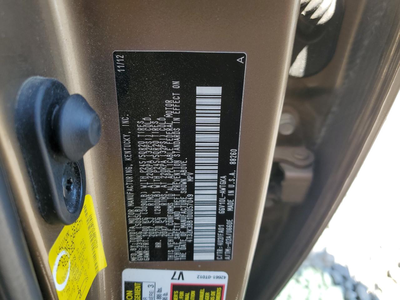 2013 Toyota Venza Le VIN: 4T3ZK3BB1DU057049 Lot: 62297584