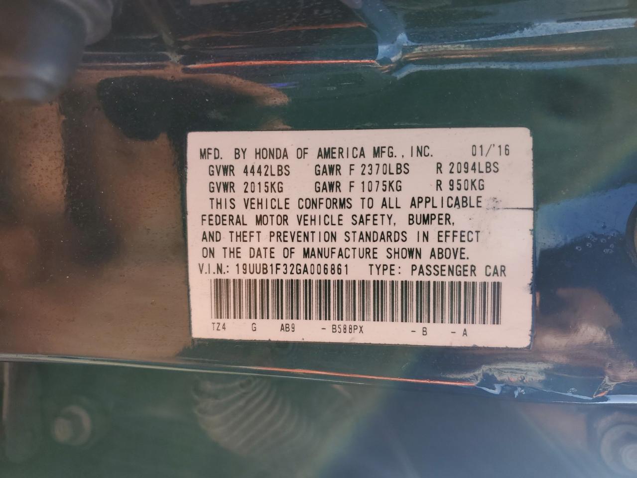 2016 Acura Tlx VIN: 19UUB1F32GA006861 Lot: 64983414