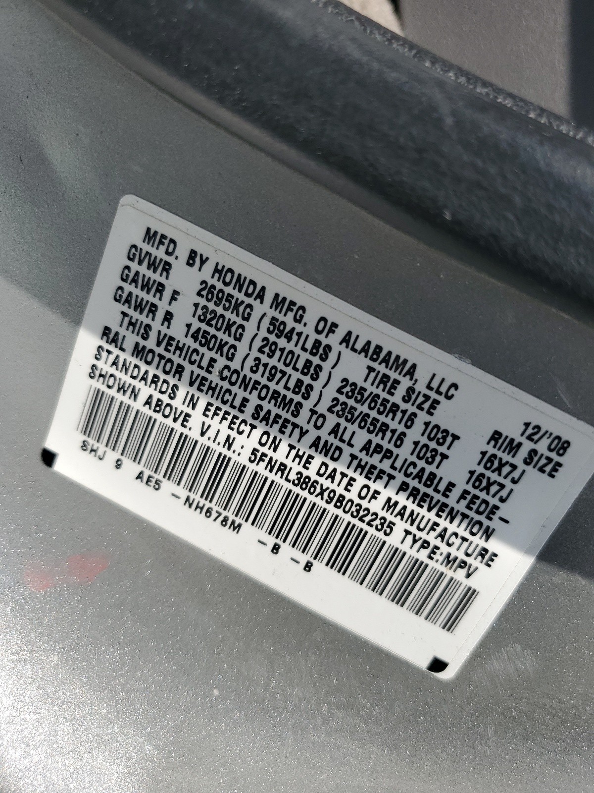 5FNRL386X9B032235 2009 Honda Odyssey Exl