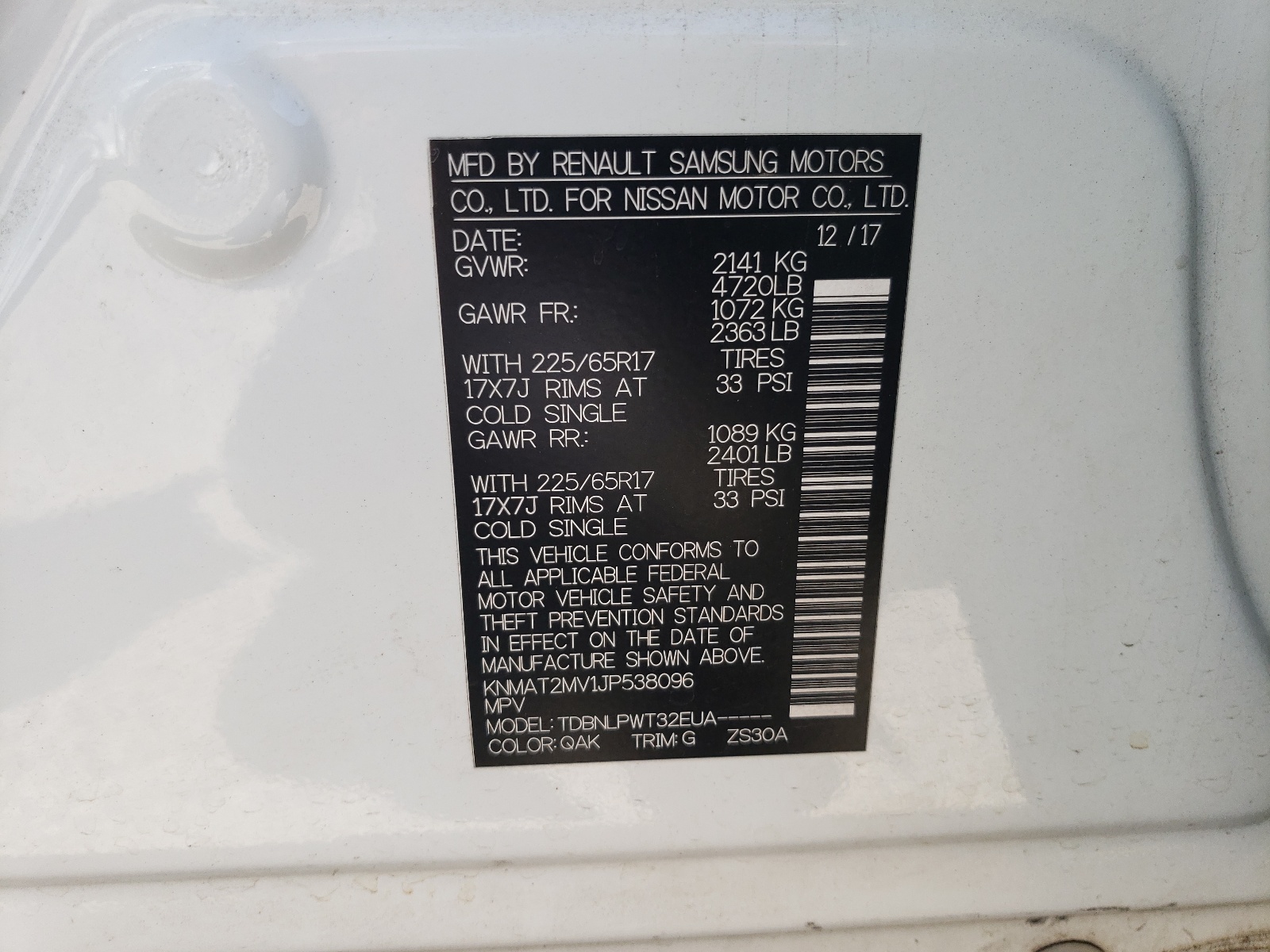 KNMAT2MV1JP538096 2018 Nissan Rogue S