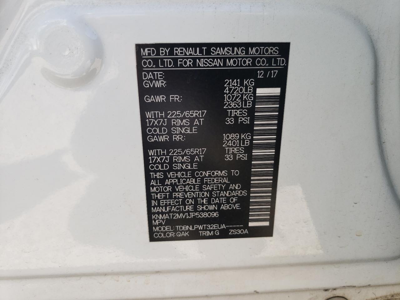 2018 Nissan Rogue S VIN: KNMAT2MV1JP538096 Lot: 62765184