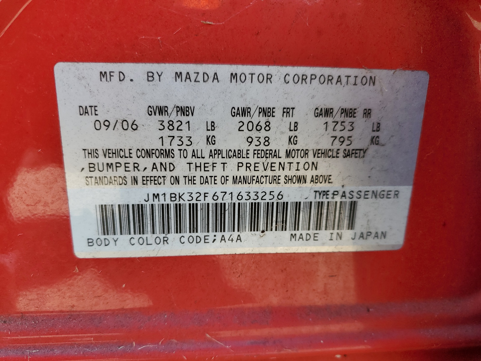 JM1BK32F671633256 2007 Mazda 3 I