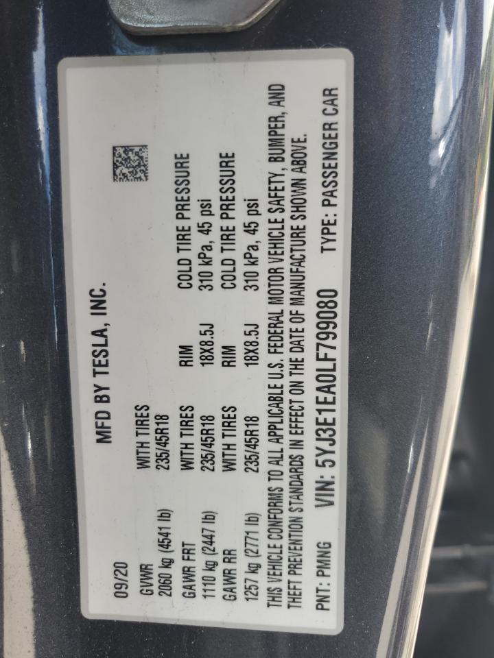 5YJ3E1EA0LF799080 2020 Tesla Model 3