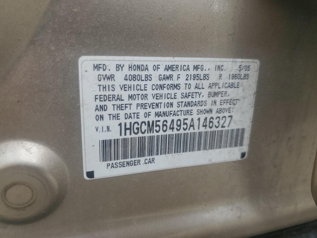 1HGCM56495A146327 2005 Honda Accord Lx