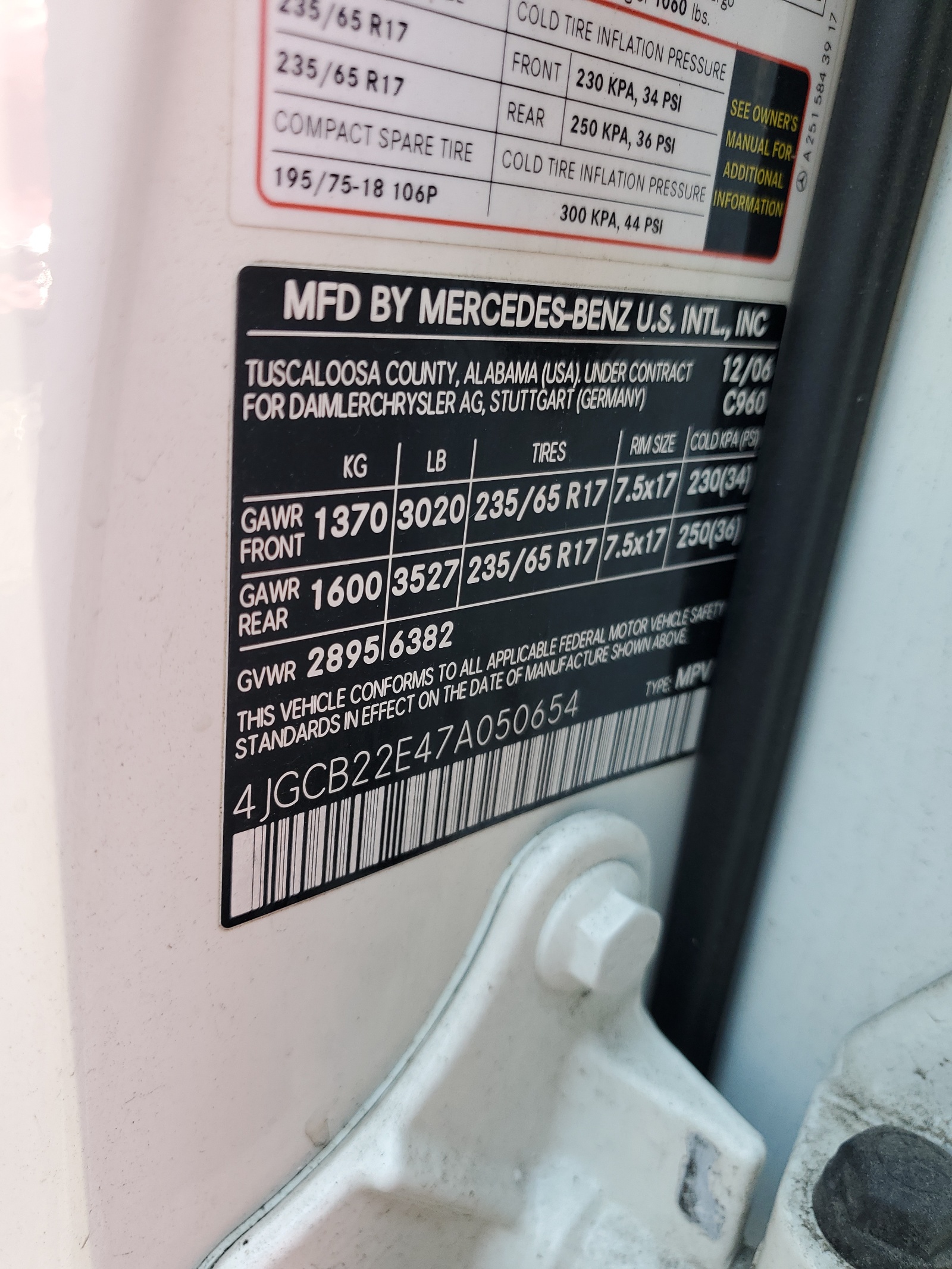 4JGCB22E47A050654 2007 Mercedes-Benz R 320 Cdi