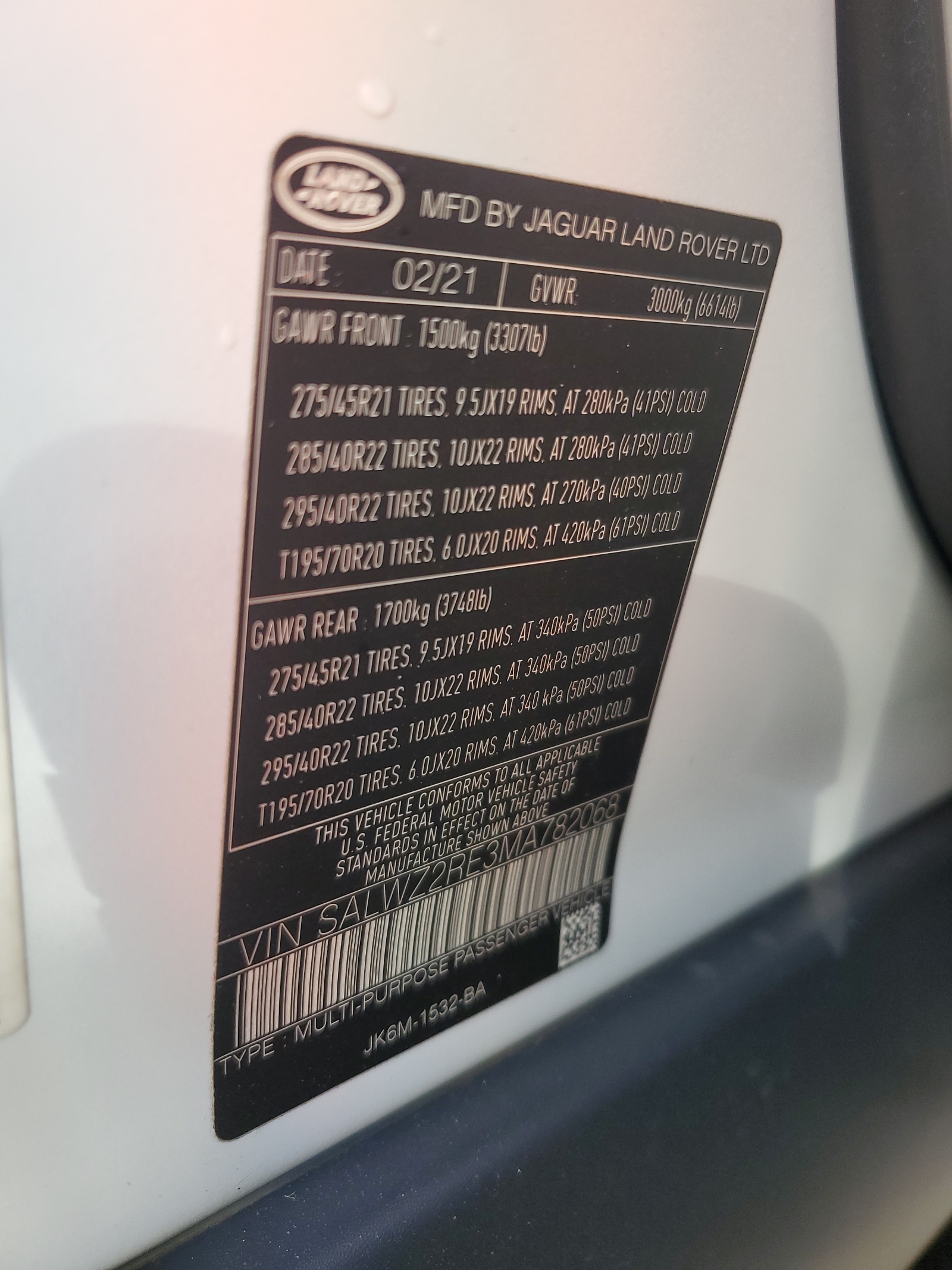 SALWZ2RE3MA782068 2021 Land Rover Range Rover Sport Svr