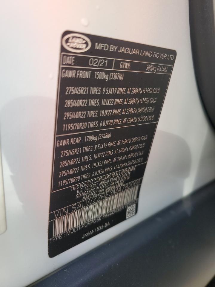 2021 Land Rover Range Rover Sport Svr VIN: SALWZ2RE3MA782068 Lot: 64566764