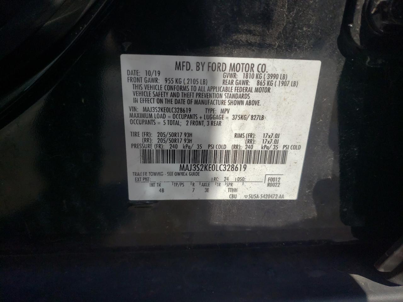 2020 Ford Ecosport Titanium VIN: MAJ3S2KE0LC328619 Lot: 63182774