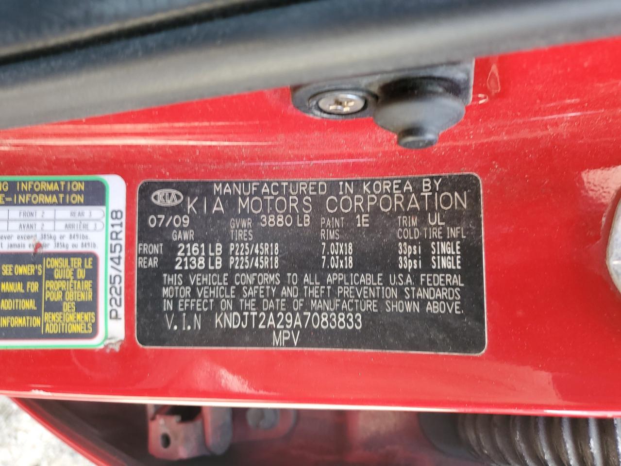 2010 Kia Soul + VIN: KNDJT2A29A7083833 Lot: 62286264