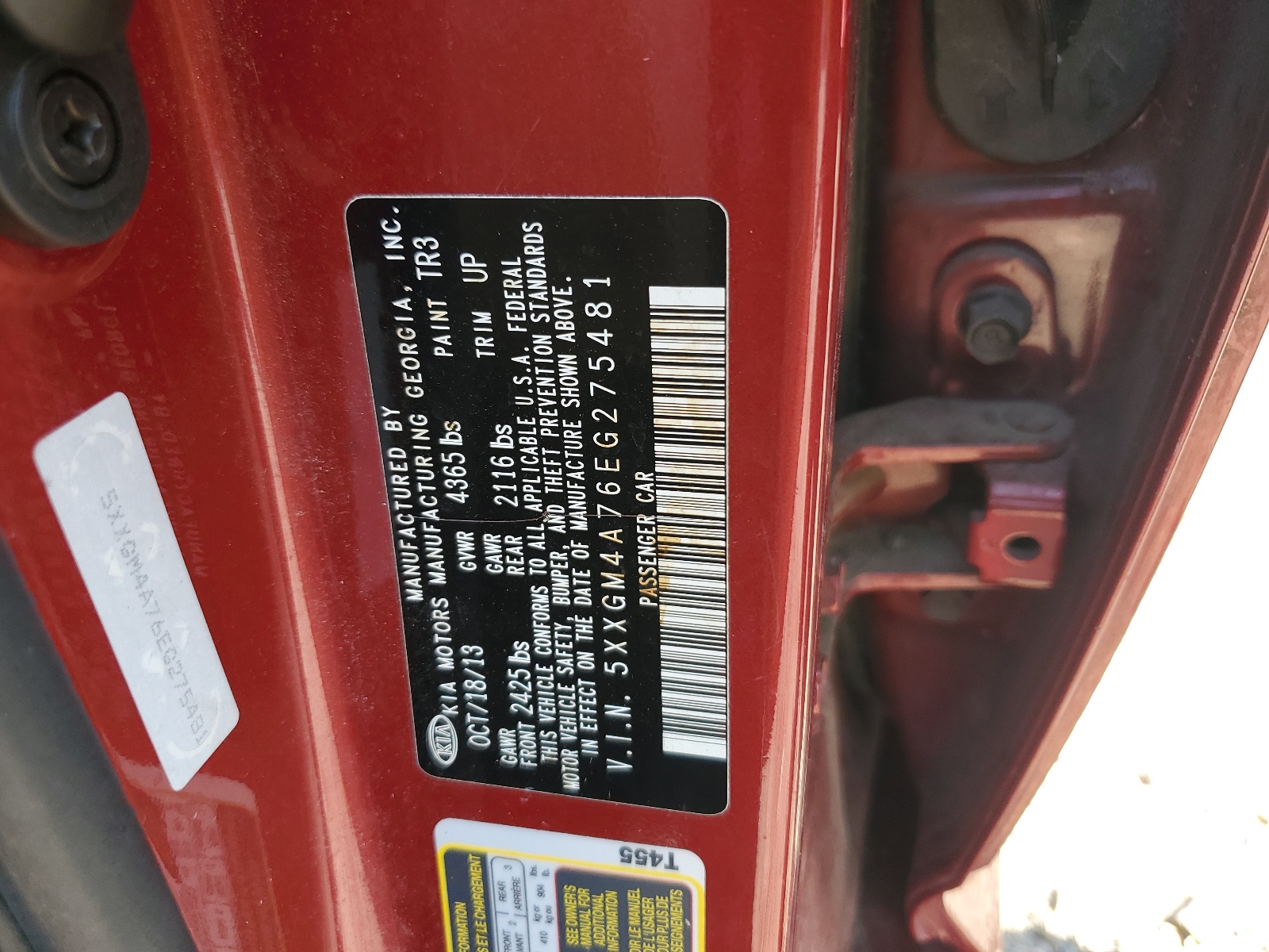 5XXGM4A76EG275481 2014 Kia Optima Lx