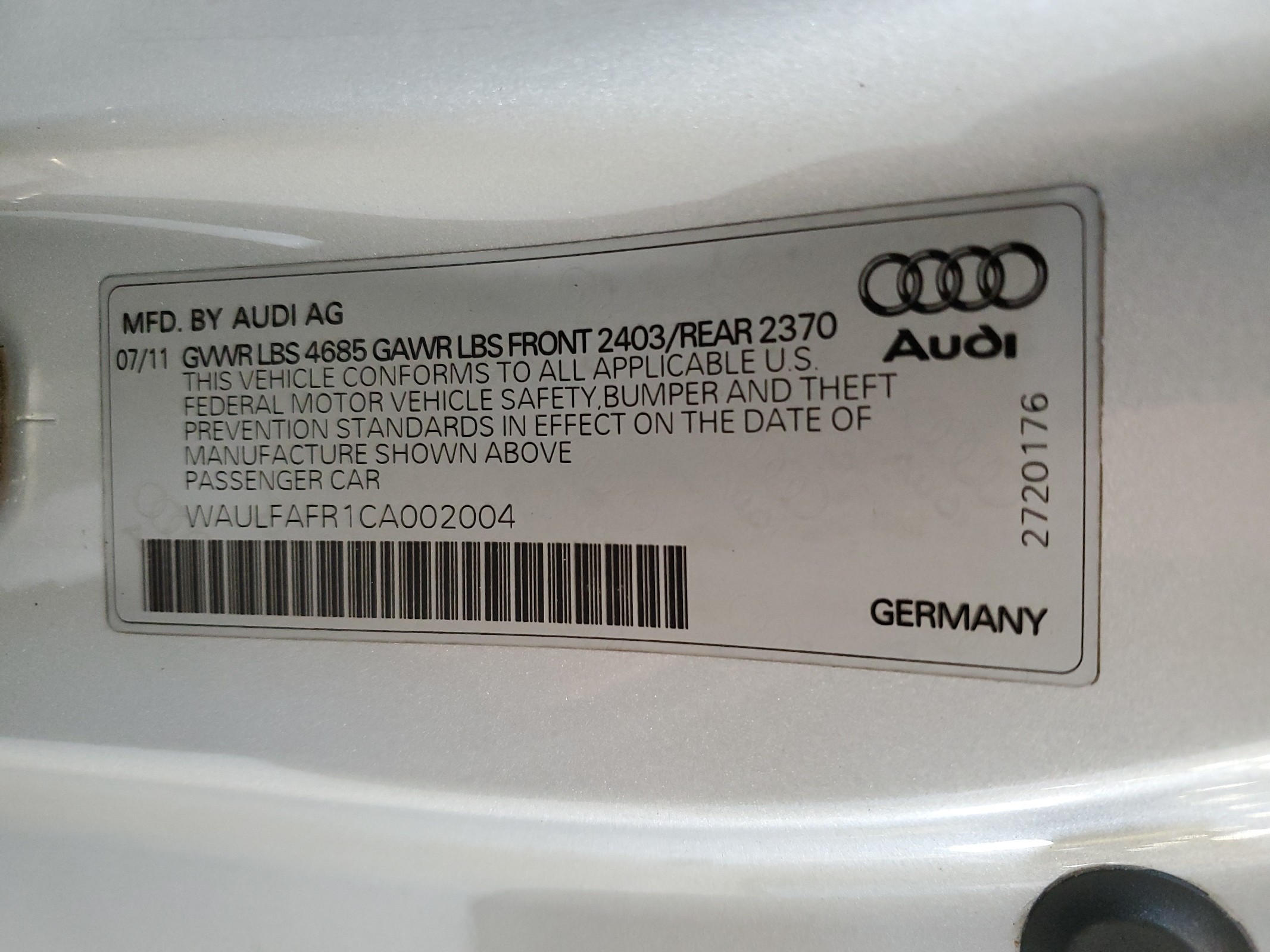 WAULFAFR1CA002004 2012 Audi A5 Premium Plus