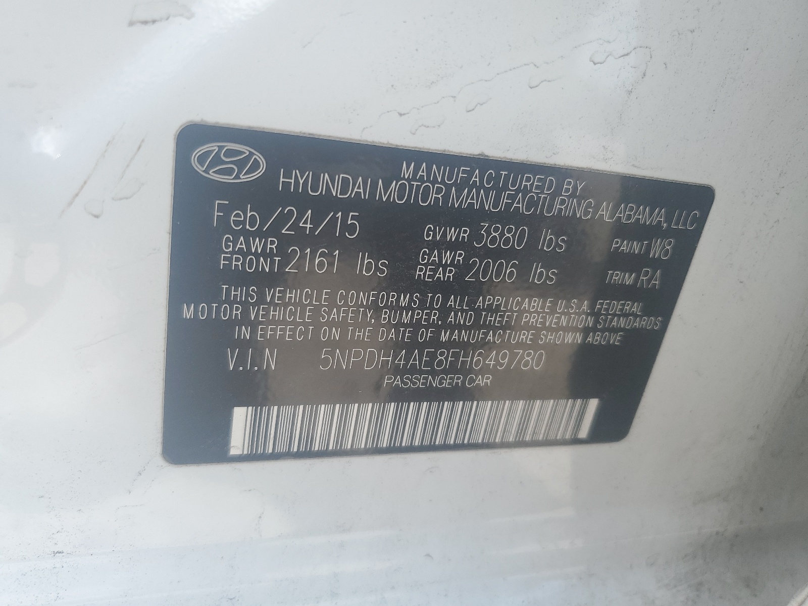 5NPDH4AE8FH649780 2015 Hyundai Elantra Se
